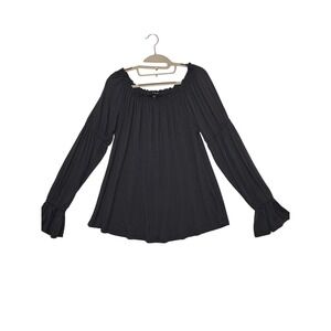 Cable & Gauge Off Shoulder Smocked Neck Long Sleeve Ruffle Flare Blouse Top‎ M